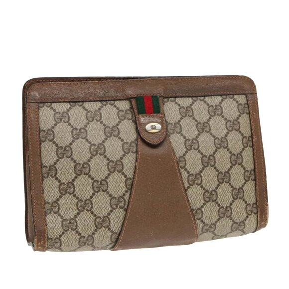 GUCCI GG Supreme Web Sherry Line Clutch Bag PVC Beige Red - Picture 1 of 16
